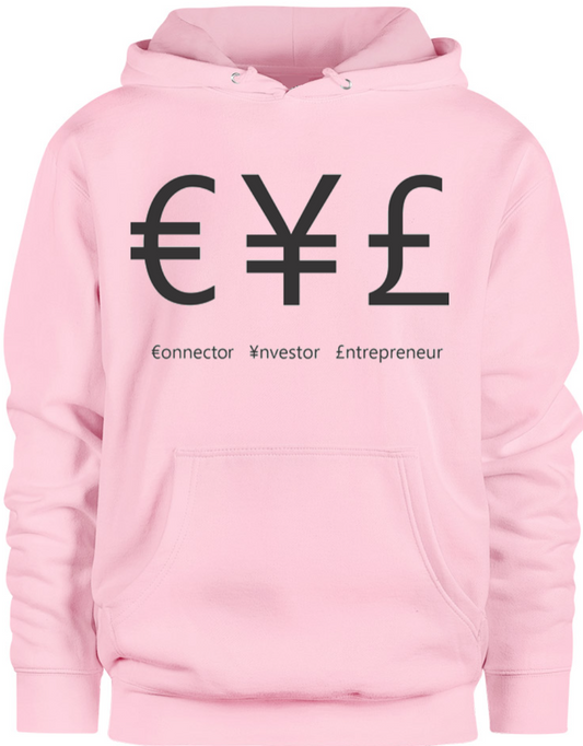 Close up image, pink long sleeve hoodie, front